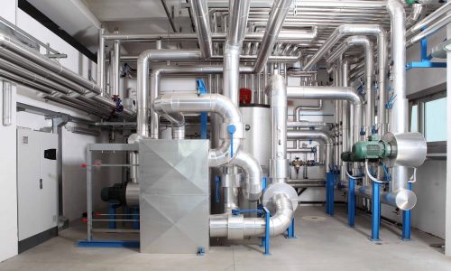 central heating and cooling system control in a boiler room